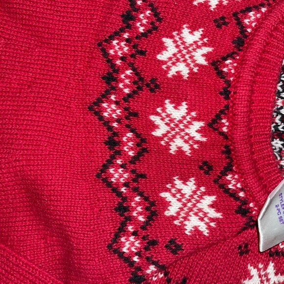 Toddler Blueberi Boulevard Red Dress With Snowflake Pattern & Long Sleeves - Picture 4 of 5